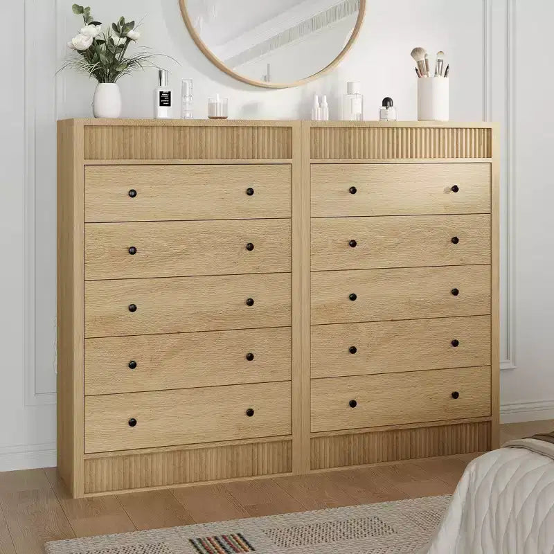 Cassettiera Alta per Camera da Letto da 31,5 W, Comò Scanalato, Mobile Contenitore Moderno in Legno con 5 Cassetti, per Stanza dei Bambini, Corridoio, Soggiorno
