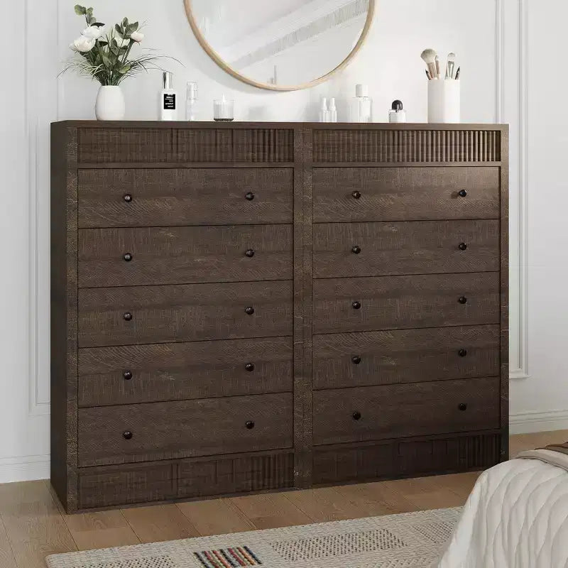 Cassettiera Alta per Camera da Letto da 31,5 W, Comò Scanalato, Mobile Contenitore Moderno in Legno con 5 Cassetti, per Stanza dei Bambini, Corridoio, Soggiorno