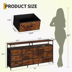 Comò lungo 160 cm per soggiorno, comò in tessuto a 12 cassetti con porta TV per camera da letto, cassettiera con ripiani aperti