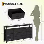 Comò lungo 160 cm per soggiorno, comò in tessuto a 12 cassetti con porta TV per camera da letto, cassettiera con ripiani aperti