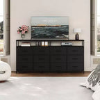 Comò lungo 160 cm per soggiorno, comò in tessuto a 12 cassetti con porta TV per camera da letto, cassettiera con ripiani aperti