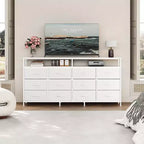 Comò lungo 160 cm per soggiorno, comò in tessuto a 12 cassetti con porta TV per camera da letto, cassettiera con ripiani aperti