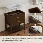 Mobile bagno da 30 pollici con lavabo, mobiletto rustico con cassetti e ripiano aperto, facile da montare, piedini regolabili, noce