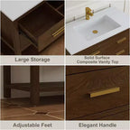 Mobile bagno da 30 pollici con lavabo, mobiletto rustico con cassetti e ripiano aperto, facile da montare, piedini regolabili, noce
