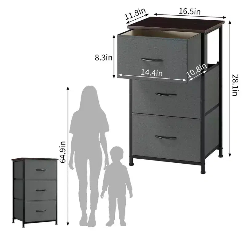 Cassettiera sottile a 3 cassetti - Moderno armadietto compatto con contenitori in tessuto rimovibili - Organizer salvaspazio per camera da letto, armadio, appartamento