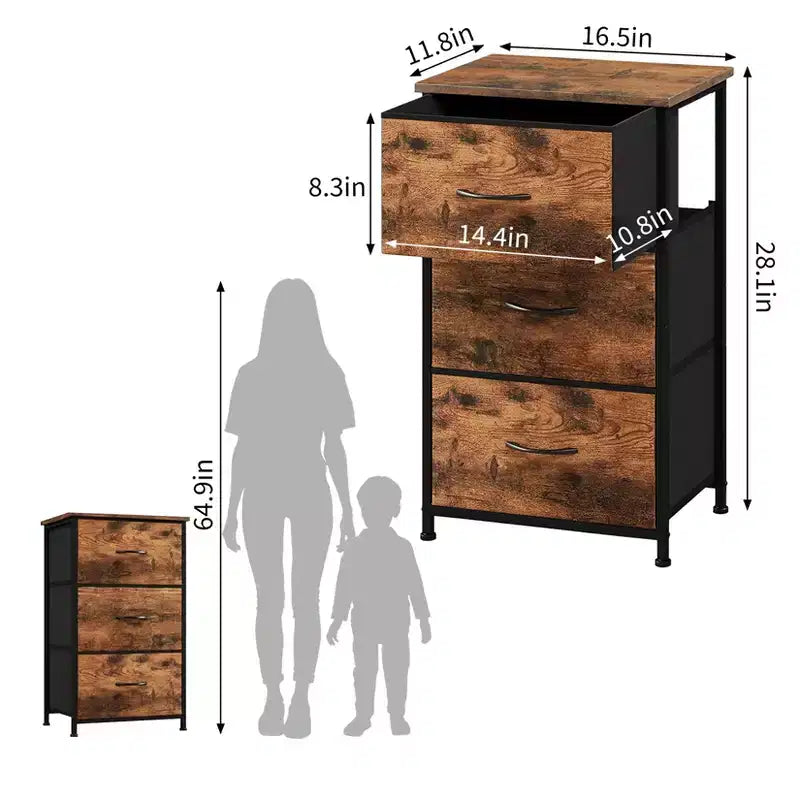 Cassettiera sottile a 3 cassetti - Moderno armadietto compatto con contenitori in tessuto rimovibili - Organizer salvaspazio per camera da letto, armadio, appartamento