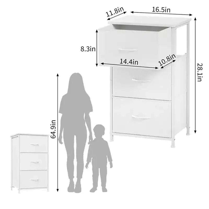 Cassettiera sottile a 3 cassetti - Moderno armadietto compatto con contenitori in tessuto rimovibili - Organizer salvaspazio per camera da letto, armadio, appartamento