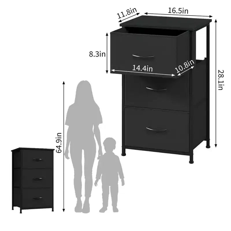 Cassettiera sottile a 3 cassetti - Moderno armadietto compatto con contenitori in tessuto rimovibili - Organizer salvaspazio per camera da letto, armadio, appartamento