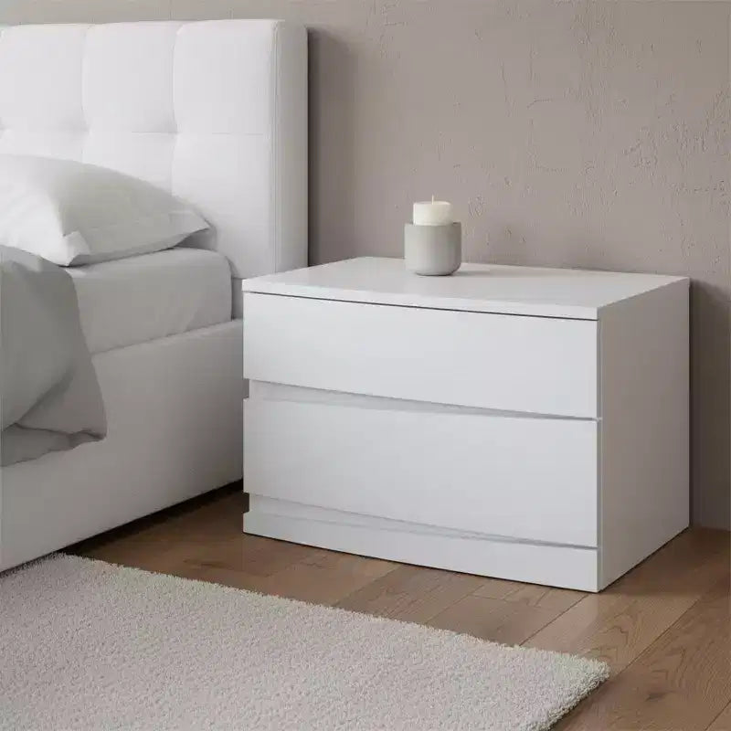 HomeRoots 17 Comodino a specchio in legno lavorato bianco con due cassetti