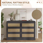Cassettiera in Rattan ad Arco Larga 46 - Cassettiera da Camera a 6 Cassetti, Contenitore per Soggiorno e Corridoio, Cassettiera in Legno di Ispirazione Mid-Century