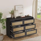 Cassettiera in Rattan ad Arco Larga 46 - Cassettiera da Camera a 6 Cassetti, Contenitore per Soggiorno e Corridoio, Cassettiera in Legno di Ispirazione Mid-Century