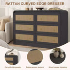 Cassettiera in Rattan ad Arco Larga 46 - Cassettiera da Camera a 6 Cassetti, Contenitore per Soggiorno e Corridoio, Cassettiera in Legno di Ispirazione Mid-Century