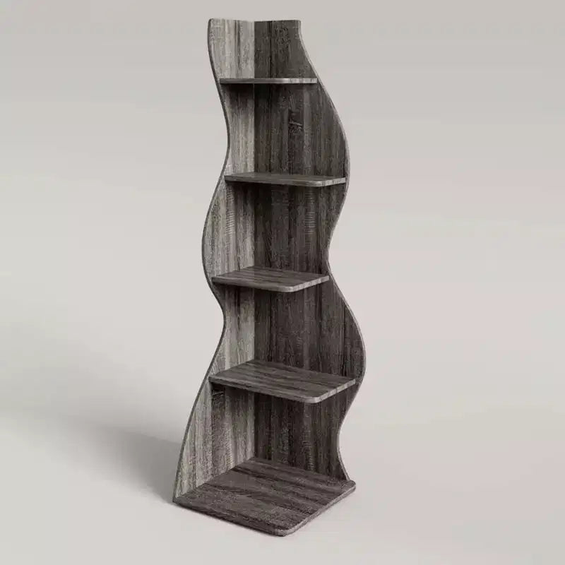 NAYSAYE Elegante Scaffale ad Angolo a 5 Ripiani Espositore Universale Moderno Scaffale Portaoggetti in Legno per Soggiorno Ufficio, 19.7*18.91*70.53