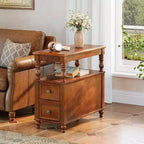 Lantine Walnut Wood End Table: Mid-Century, 2 Drawers, Storage Shelf, Slim, Accent Table for Living Room, Easy to Assemble