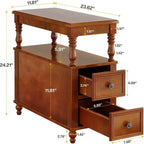 Tavolino Lantine in Legno di Noce: Mid-Century, 2 Cassetti, Scaffale Contenitore, Sottile, Tavolino d'Appoggio per Soggiorno, Facile da Montare