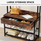 Lantine Albero da Ingresso 3-in-1 con Cassetto, Attaccapanni Industriale Vintage con Panchina Porta Scarpe e Mobiletto per Soggiorno, Camera da Letto, Marrone