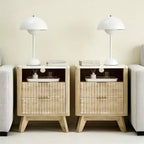 Comodino Moderno Compatto 18 con Piano Effetto Marmo, Tavolino Laterale con Bordo Curvo, 2 Cassetti e Vano a Giorno per Camera da Letto o Salotto
