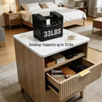 Comodino Moderno Compatto 18 con Piano Effetto Marmo, Tavolino Laterale con Bordo Curvo, 2 Cassetti e Vano a Giorno per Camera da Letto o Salotto