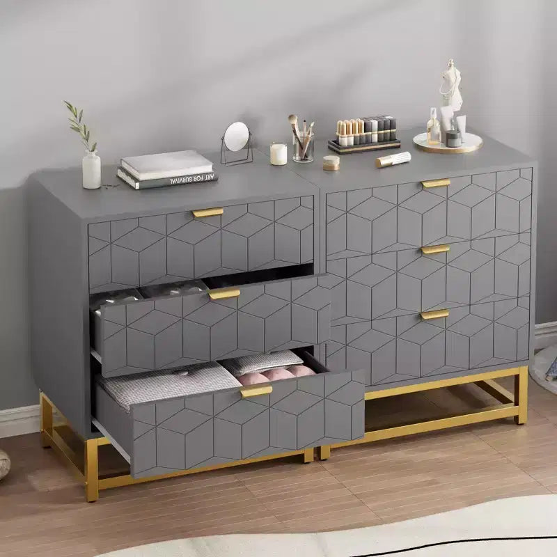 Cassettiera Moderna a 3 Cassetti in Legno, Cassettiera con Maniglie Dorate, Comodino e Mobile Contenitore da Camera da Letto