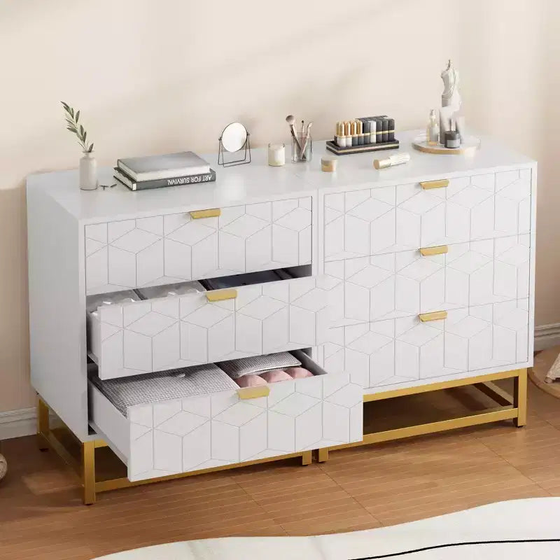 Cassettiera Moderna a 3 Cassetti in Legno, Cassettiera con Maniglie Dorate, Comodino e Mobile Contenitore da Camera da Letto