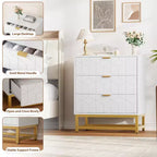 Cassettiera Moderna a 3 Cassetti in Legno, Cassettiera con Maniglie Dorate, Comodino e Mobile Contenitore da Camera da Letto