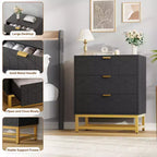 Cassettiera Moderna a 3 Cassetti in Legno, Cassettiera con Maniglie Dorate, Comodino e Mobile Contenitore da Camera da Letto