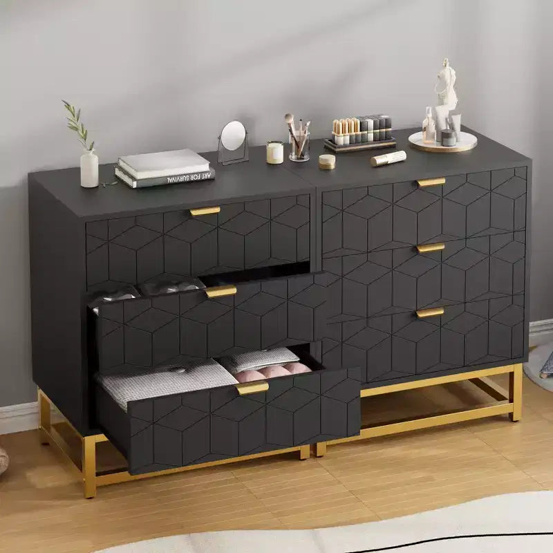 Cassettiera Moderna a 3 Cassetti in Legno, Cassettiera con Maniglie Dorate, Comodino e Mobile Contenitore da Camera da Letto