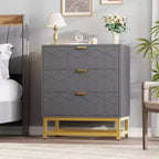Cassettiera Moderna a 3 Cassetti in Legno, Cassettiera con Maniglie Dorate, Comodino e Mobile Contenitore da Camera da Letto