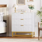 Cassettiera Moderna a 3 Cassetti in Legno, Cassettiera con Maniglie Dorate, Comodino e Mobile Contenitore da Camera da Letto