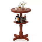Costway 2-Tier Round High Top Table w/ Storage Shelf & Pedestal Base for Kitchen