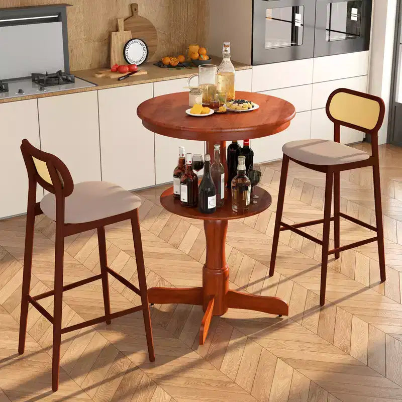 Tavolo alto rotondo a 2 livelli Costway con ripiano portaoggetti e base a piedistallo per la cucina