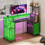 Scrivania da gioco da 48 pollici con cassetti in tessuto e supporto per monitor, scrivania reversibile per computer, tavolo da gamer nero carbone per ufficio, camera da letto, postazione PC