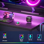 Scrivania da gioco da 48 pollici con cassetti in tessuto e supporto per monitor, scrivania reversibile per computer, tavolo da gamer nero carbone per ufficio, camera da letto, postazione PC