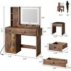 Toeletta da trucco con specchio e luci, set toeletta con cassetto e presa di corrente e sedia e 3 ripiani, camera da letto