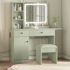 Toeletta da trucco con specchio e luci, set toeletta con cassetto e presa di corrente e sedia e 3 ripiani, camera da letto
