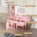 Toeletta da trucco con specchio e luci, set toeletta con cassetto e presa di corrente e sedia e 3 ripiani, camera da letto