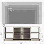 Mobile TV industriale per televisori fino a 65''/75'', Porta TV rustico con armadietto a doppia anta a rete e ripiani aperti, Consolle multimediale per soggiorno