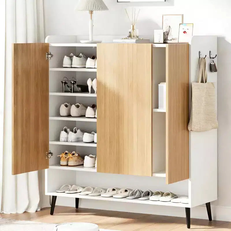 Scarpiera, Mobile Porta Scarpe in Rattan da 30 Paia per Ingresso, Armadio Alto a 6 Ripiani Stile Rustico con Ante per Corridoio