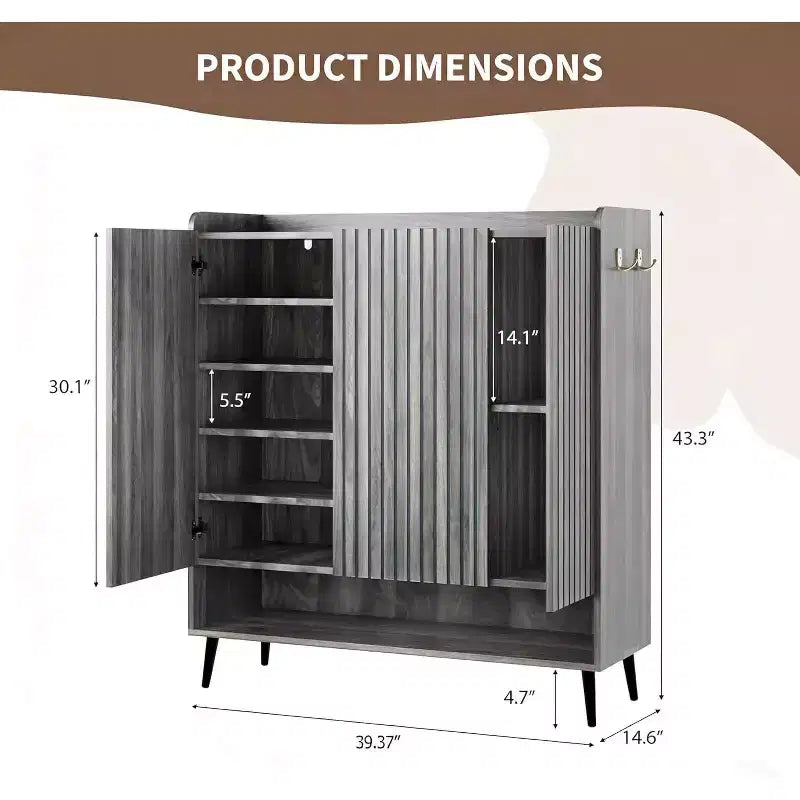Scarpiera, Mobile Porta Scarpe in Rattan da 30 Paia per Ingresso, Armadio Alto a 6 Ripiani Stile Rustico con Ante per Corridoio