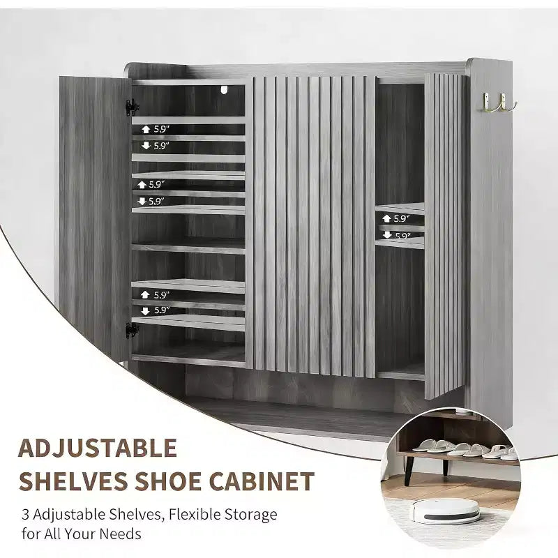 Scarpiera, Mobile Porta Scarpe in Rattan da 30 Paia per Ingresso, Armadio Alto a 6 Ripiani Stile Rustico con Ante per Corridoio