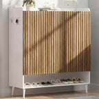 Scarpiera, Mobile Porta Scarpe in Rattan da 30 Paia per Ingresso, Armadio Alto a 6 Ripiani Stile Rustico con Ante per Corridoio