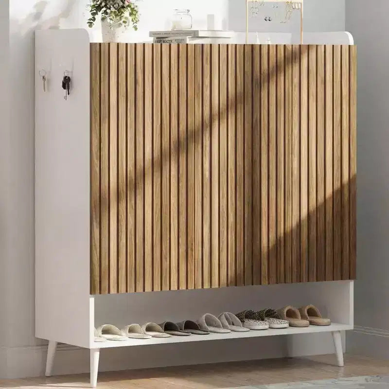 Scarpiera, Mobile Porta Scarpe in Rattan da 30 Paia per Ingresso, Armadio Alto a 6 Ripiani Stile Rustico con Ante per Corridoio
