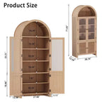 Mobile alto ad arco da 180 cm con vano contenitore, dispensa da cucina, armadio contenitore in legno a 6 ripiani con anta in rattan e cassetto
