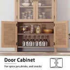 Mobile alto ad arco da 180 cm con vano contenitore, dispensa da cucina, armadio contenitore in legno a 6 ripiani con anta in rattan e cassetto