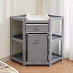 Corner Diaper Changing Table, Baby Diaper Changing Station with Storage Drawer and Laundry Hamper, Multi-Functional Changing Table Organizer
