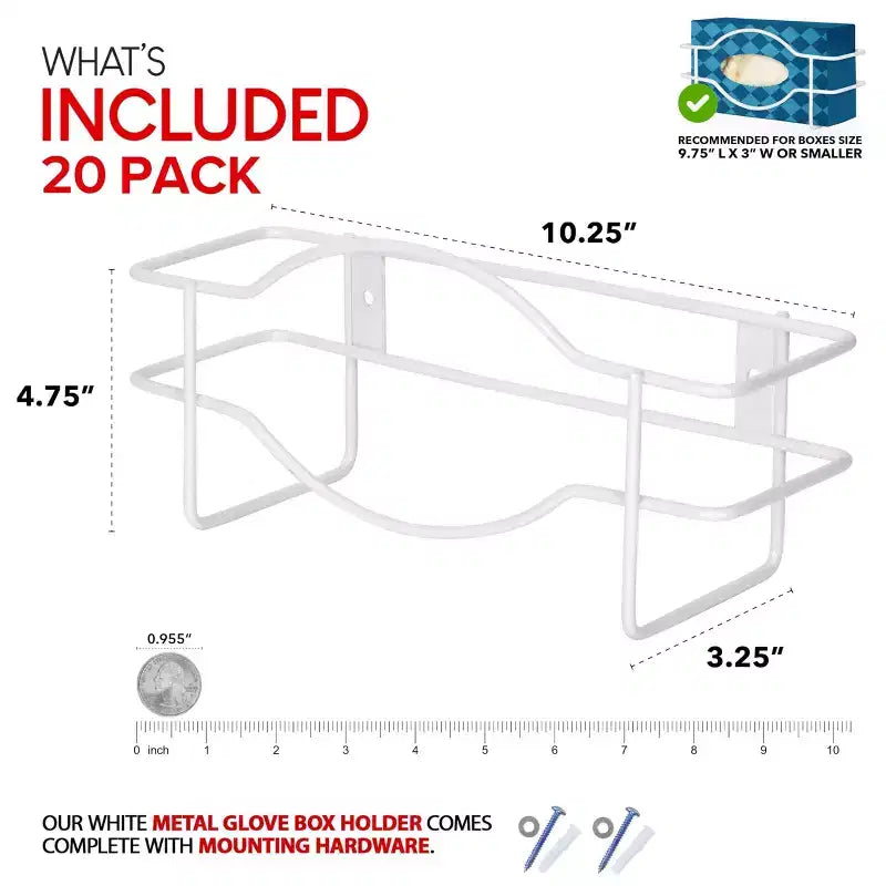 Stock Your Home - Dispenser singolo in metallo bianco per guanti, confezione da 20, mensola da parete per scatole di fazzoletti, porta guanti da parete per cucina, armadio, laboratorio, esami, ufficio
