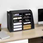 Organizzatore per letteratura VEVOR, Casellario da ufficio a 12 scomparti con archiviazione verticale laterale, Organizzatore per posta in legno di truciolato, Nero