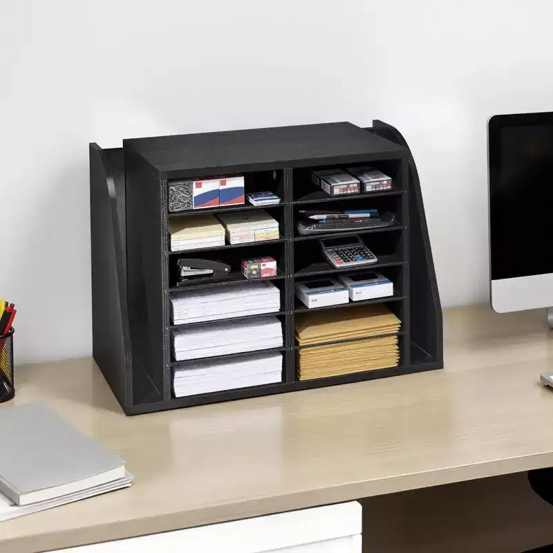 Organizzatore per letteratura VEVOR, Casellario da ufficio a 12 scomparti con archiviazione verticale laterale, Organizzatore per posta in legno di truciolato, Nero