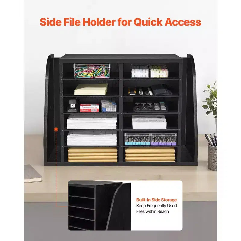 Organizzatore per letteratura VEVOR, Casellario da ufficio a 12 scomparti con archiviazione verticale laterale, Organizzatore per posta in legno di truciolato, Nero