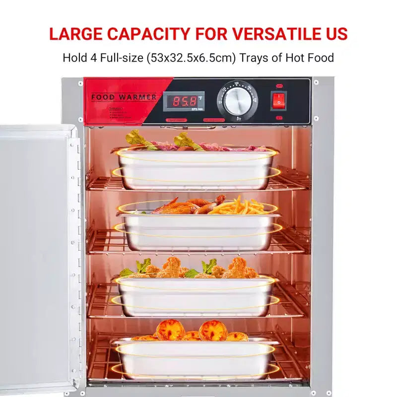 Scaldavivande a 4 ripiani, armadio riscaldato in acciaio inossidabile da 850 W con vassoio per l'acqua, adatto a teglie 1/1 GN, armadietto per lievitazione commerciale per pizza, pollo, pasticcini